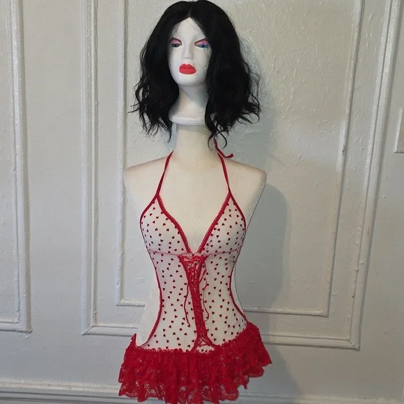 Leg Avenue Red Heart Lace Halter Chemise - Picture 5 of 8